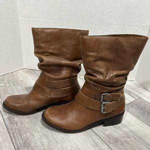 Brown leather cowboy boots